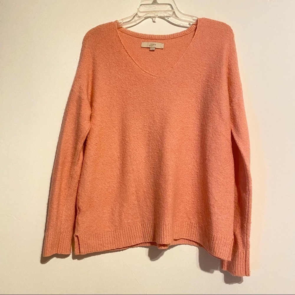 𝅺ANN Taylor Loft Pullover Wool Blend VNeck Sweater Pink Sz Medium